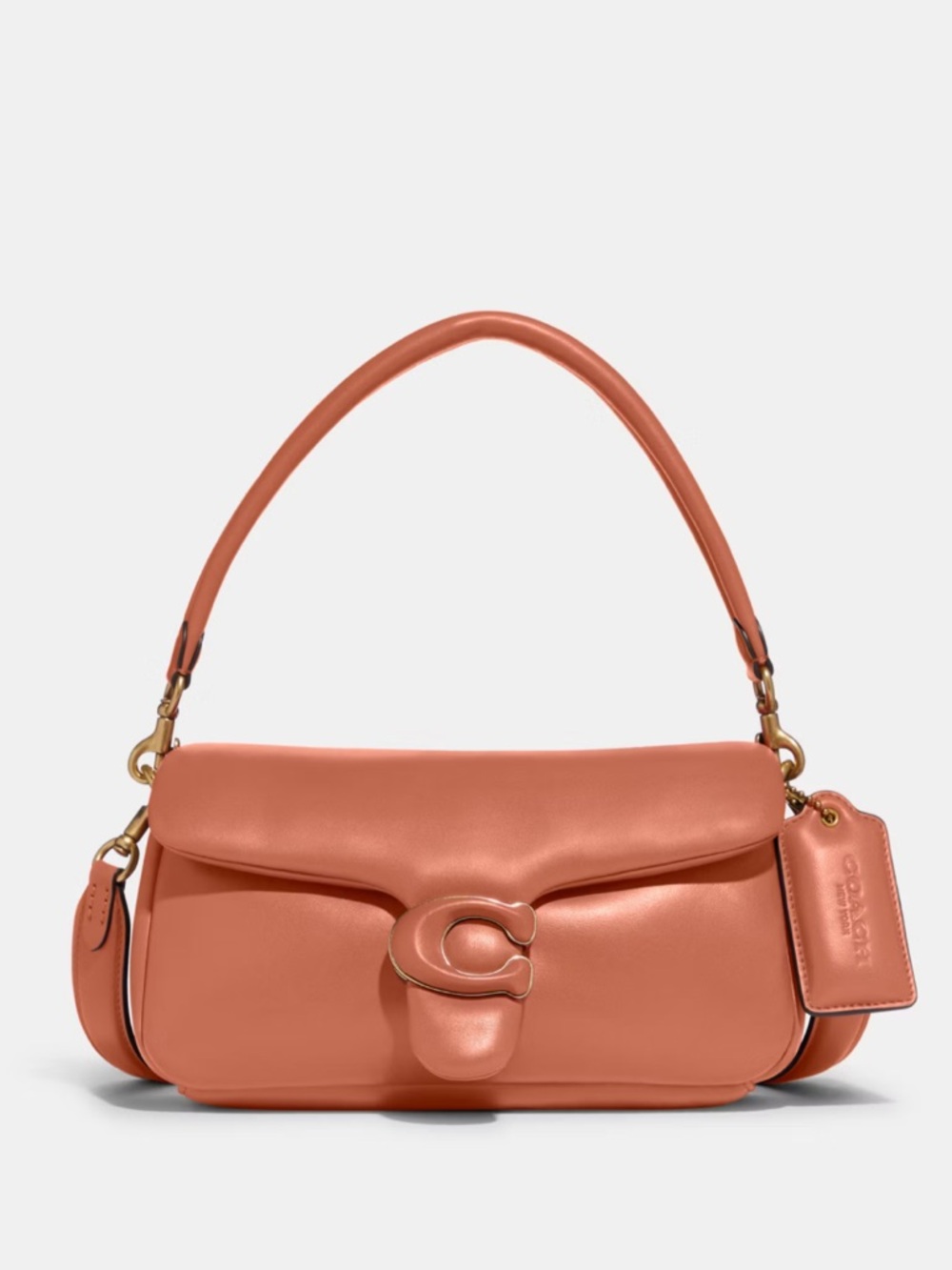 Coach Pillow Tabby Peach Leather Shoulder Bag with Signature C Clasp